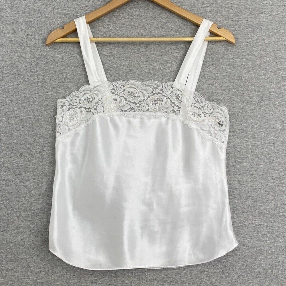 Vintage Lucie Ann II Camisole Womens 34 White Lace Silky Beaded Lingerie Slip